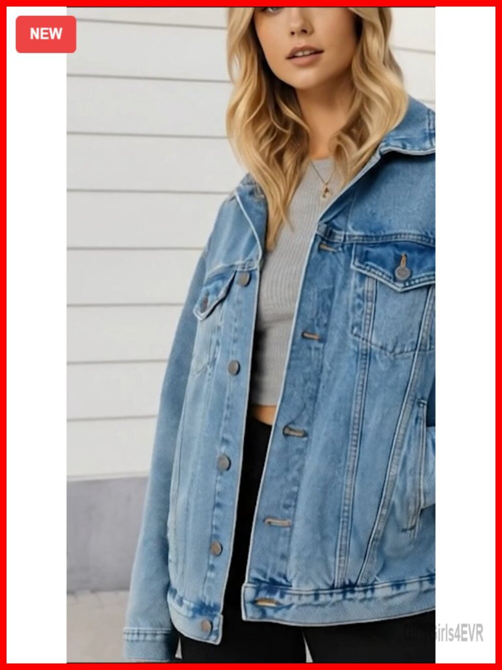 Oversized Boyfriend Denim Jacket Women Button Down Trucker Coat Drop Shoulder - Picture 6 of 6
